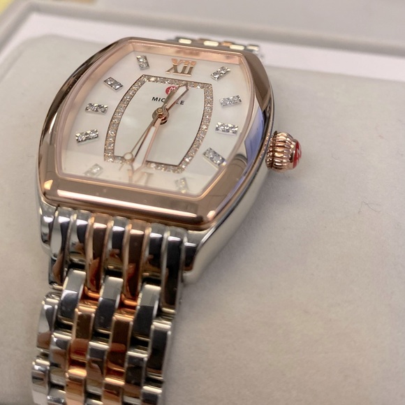 Michele ~ RELEVE MOP Diamond Dial Rose Gold/Two-Tone Stainless-Steel Watch - Picture 7 of 16